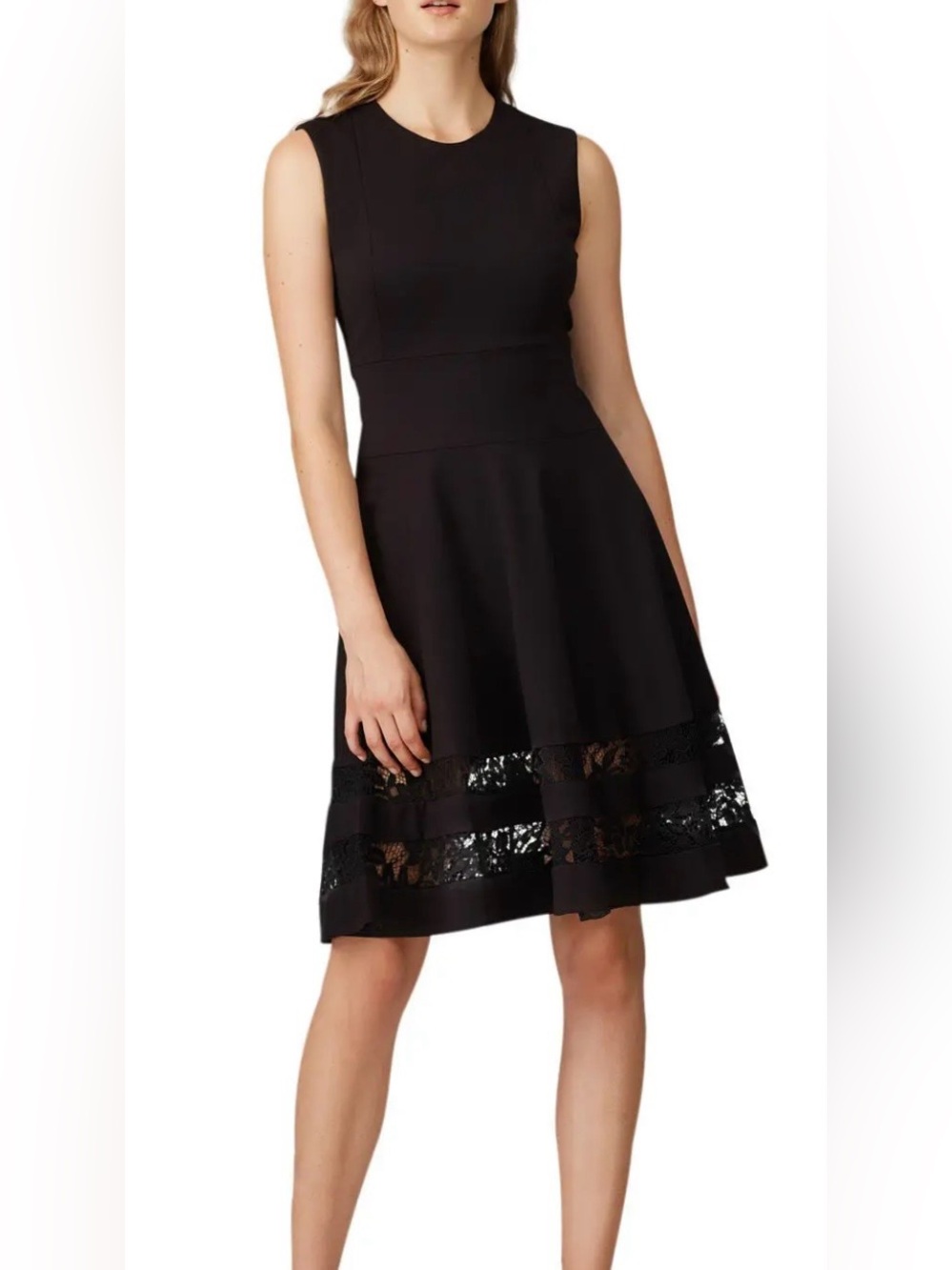Jason Wu Collective x RTR Combo Lace Flounce Dress Women’s 8 Black Ponte Party